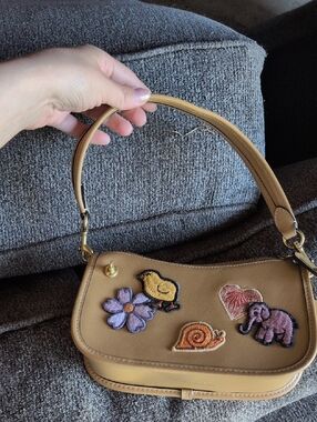 Coach Tan Shoulder Bag with Colorful Embroidered Patches